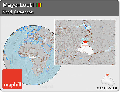 Gray Location Map of Mayo-Louti, highlighted parent region, hill shading