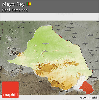 Physical 3D Map of Mayo-Rey, darken, semi-desaturated
