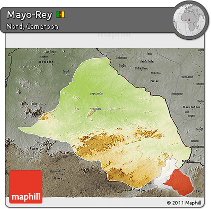 Physical 3D Map of Mayo-Rey, darken, semi-desaturated