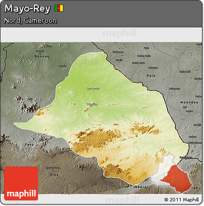Physical 3D Map of Mayo-Rey, darken, semi-desaturated
