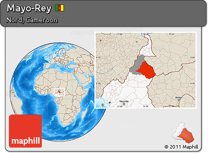 Shaded Relief Location Map of Mayo-Rey, highlighted country, highlighted parent region