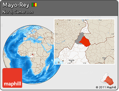 Shaded Relief Location Map of Mayo-Rey, highlighted country, highlighted parent region