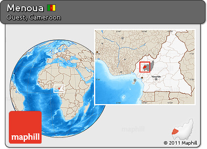 Shaded Relief Location Map of Menoua, highlighted country, highlighted parent region