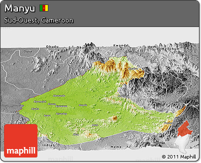Physical Panoramic Map of Manyu, desaturated