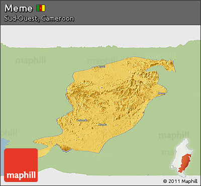 Savanna Style Panoramic Map of Meme, single color outside