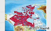 Flag 3D Map of Canada, physical outside, bathymetry sea, flag aligned to the middle