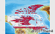 Flag 3D Map of Canada, physical outside, bathymetry sea, flag rotated