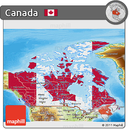 Flag 3D Map of Canada, physical outside, bathymetry sea