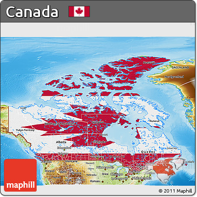 Flag 3D Map of Canada, physical outside, flag rotated