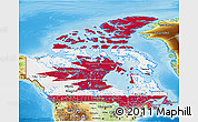 Flag 3D Map of Canada, physical outside, flag rotated