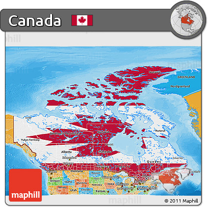 Flag 3D Map of Canada, political outside, flag rotated