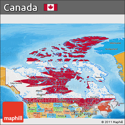 Flag 3D Map of Canada, political outside, flag rotated