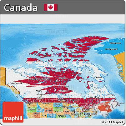 Flag 3D Map of Canada, political outside, flag rotated