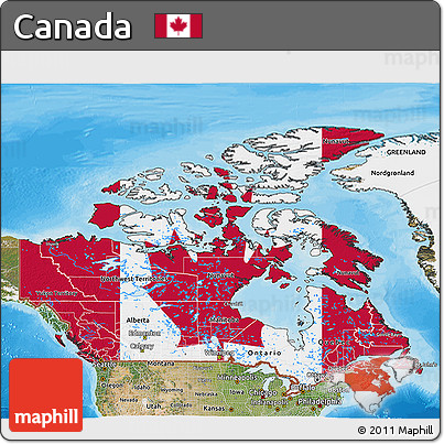 Flag 3D Map of Canada, satellite outside, bathymetry sea, flag centered