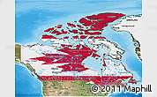 Flag 3D Map of Canada, satellite outside, bathymetry sea, flag rotated