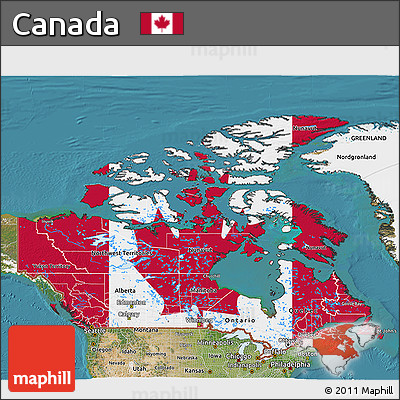 Flag 3D Map of Canada, satellite outside, flag centered