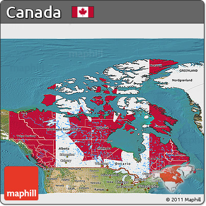Flag 3D Map of Canada, satellite outside, flag centered