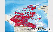 Flag 3D Map of Canada, shaded relief outside, bathymetry sea, flag aligned to the middle