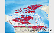 Flag 3D Map of Canada, shaded relief outside, bathymetry sea, flag rotated