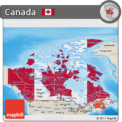 Flag 3D Map of Canada, shaded relief outside, flag centered