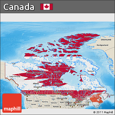 Flag 3D Map of Canada, shaded relief outside, flag rotated