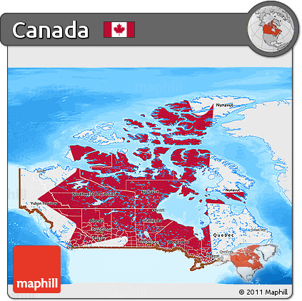 Flag 3D Map of Canada, single color outside, bathymetry sea, flag aligned to the middle