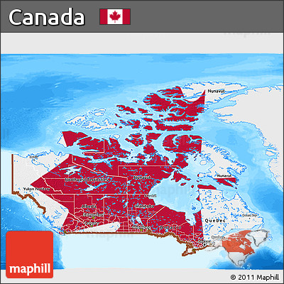 Flag 3D Map of Canada, single color outside, bathymetry sea, flag aligned to the middle