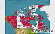 Flag 3D Map of Canada, single color outside, satellite sea, flag centered