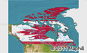 Flag 3D Map of Canada, single color outside, satellite sea, flag rotated