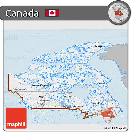 Gray 3D Map of Canada, single color outside