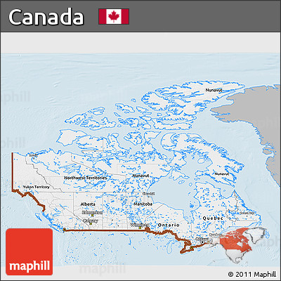 Gray 3D Map of Canada, single color outside
