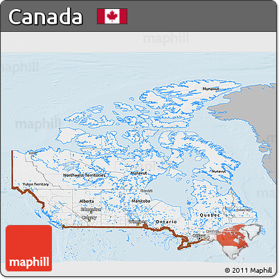 Gray 3D Map of Canada, single color outside
