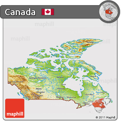 Physical 3D Map of Canada, cropped outside