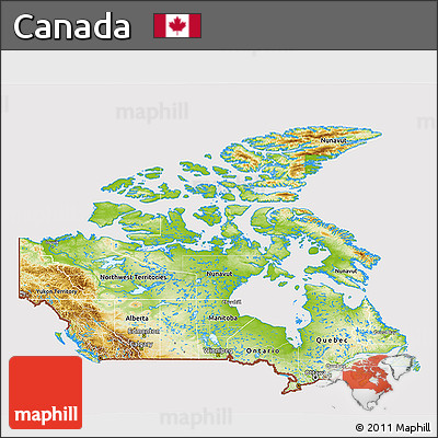 Physical 3D Map of Canada, cropped outside