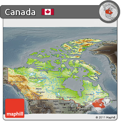 Physical 3D Map of Canada, darken, semi-desaturated