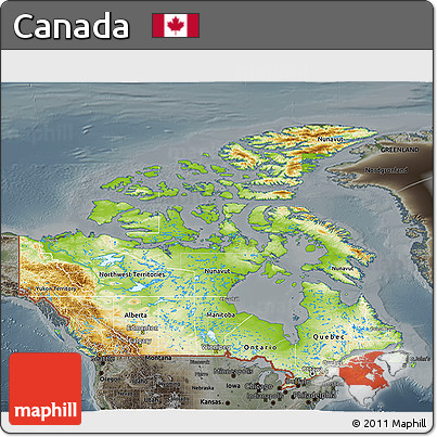 Physical 3D Map of Canada, darken, semi-desaturated