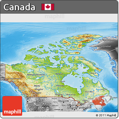 Physical 3D Map of Canada, desaturated, land only