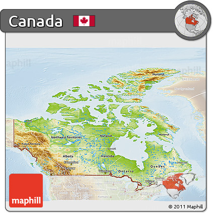 Physical 3D Map of Canada, lighten