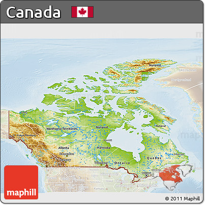 Physical 3D Map of Canada, lighten