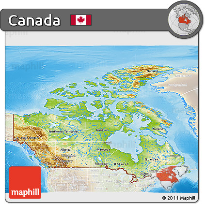 Physical 3D Map of Canada, lighten, land only