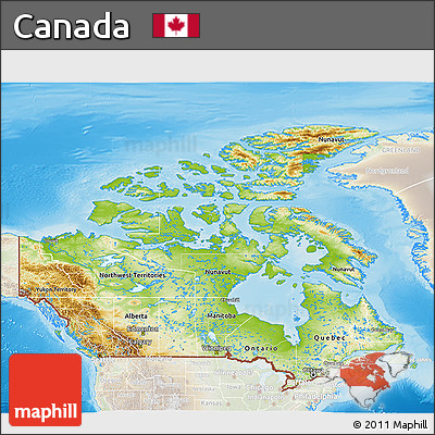 Physical 3D Map of Canada, lighten, land only
