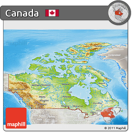 Physical 3D Map of Canada, lighten, semi-desaturated, land only