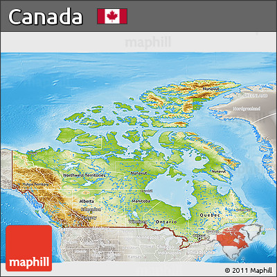 Physical 3D Map of Canada, lighten, semi-desaturated, land only