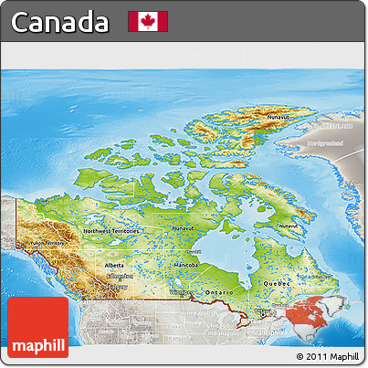 Physical 3D Map of Canada, lighten, semi-desaturated, land only