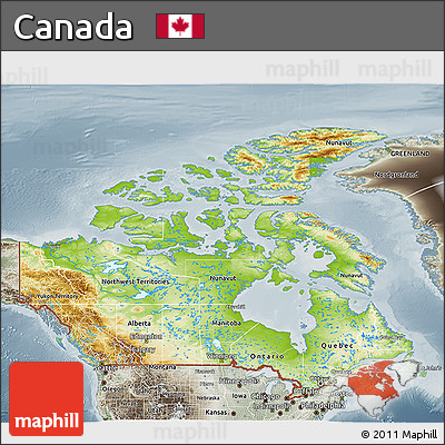 Physical 3D Map of Canada, semi-desaturated