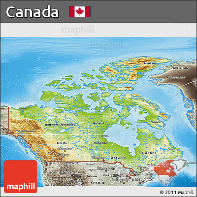 Physical 3D Map of Canada, semi-desaturated, land only