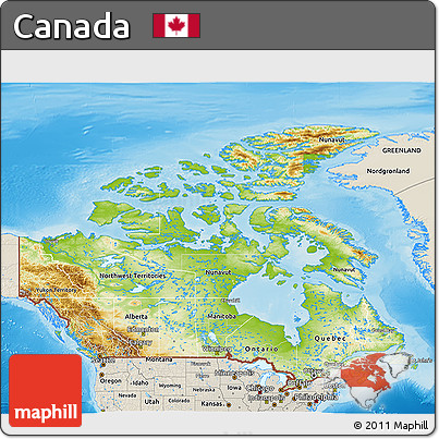 Physical 3D Map of Canada, shaded relief outside