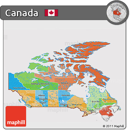 Political 3D Map of Canada, cropped outside