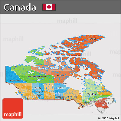 Political 3D Map of Canada, cropped outside