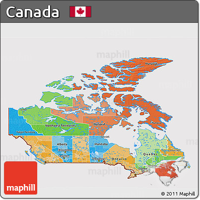 Political 3D Map of Canada, cropped outside